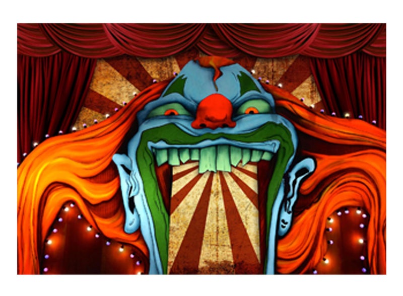 Funnytree 82" x 59" Horror Circus Theme Halloween Backdrop for Photography Giant Evil Clown Hallomas Birthday Party Background Scary Grove Vampire Baby Cake Table Decor Banner Photobooth Studio Props - Image 1